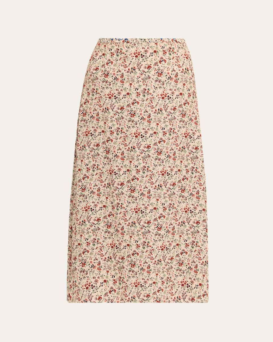 Simona Floral-Print Silk Twill Midi Skirt